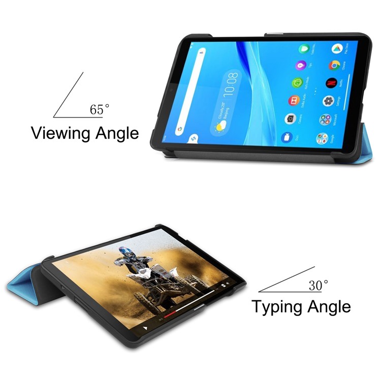 Litch Skin PU Leather Tri-fold Stand Tablet Cover for Lenovo Tab M7 TB-7305 - Baby Blue-3