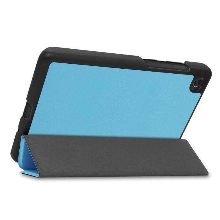 Litch Skin PU Leather Tri-fold Stand Tablet Cover for Lenovo Tab M7 TB-7305 - Baby Blue-6