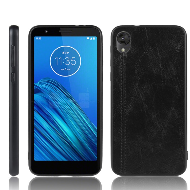 PU Leather Coated PC + TPU Combo Case for Motorola Moto E6 - Black-1