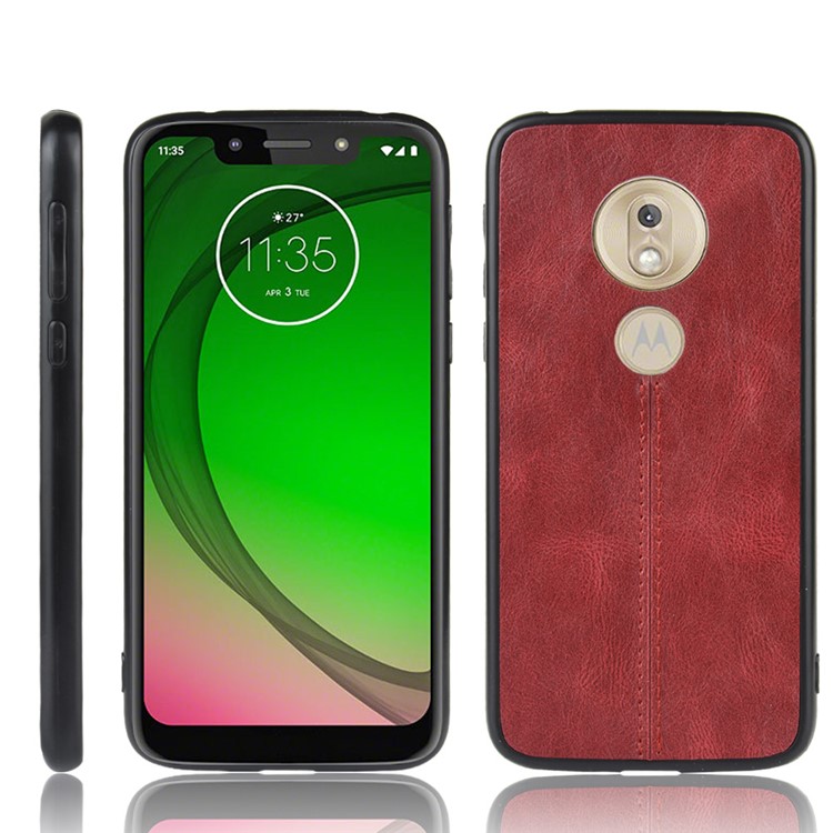 PU Leather Coated PC + TPU Combo Back Case for Motorola Moto G7 Play (EU Version) - Red-1