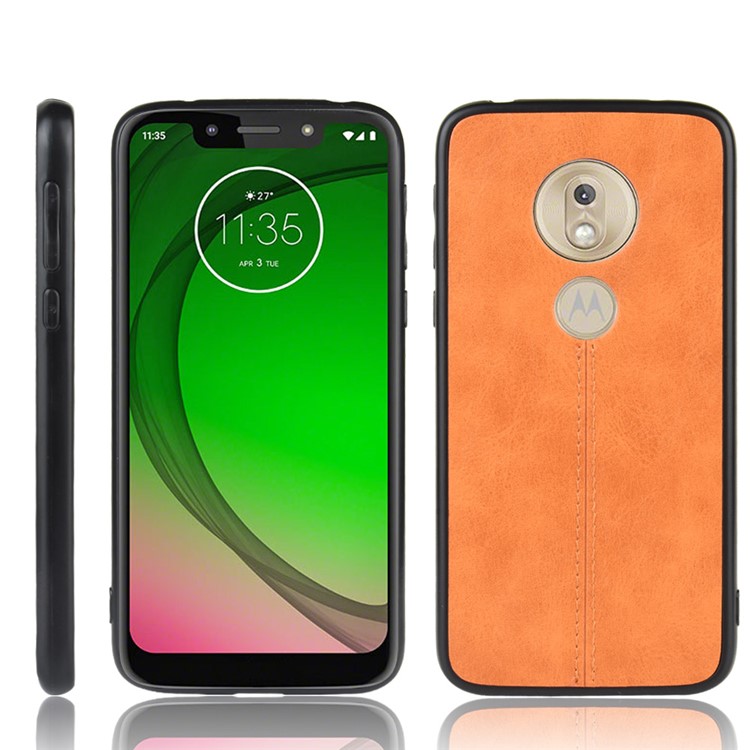 Leather Coated PC + TPU Combo Case for Motorola Moto G7 Power (EU Version) - Yellow-1