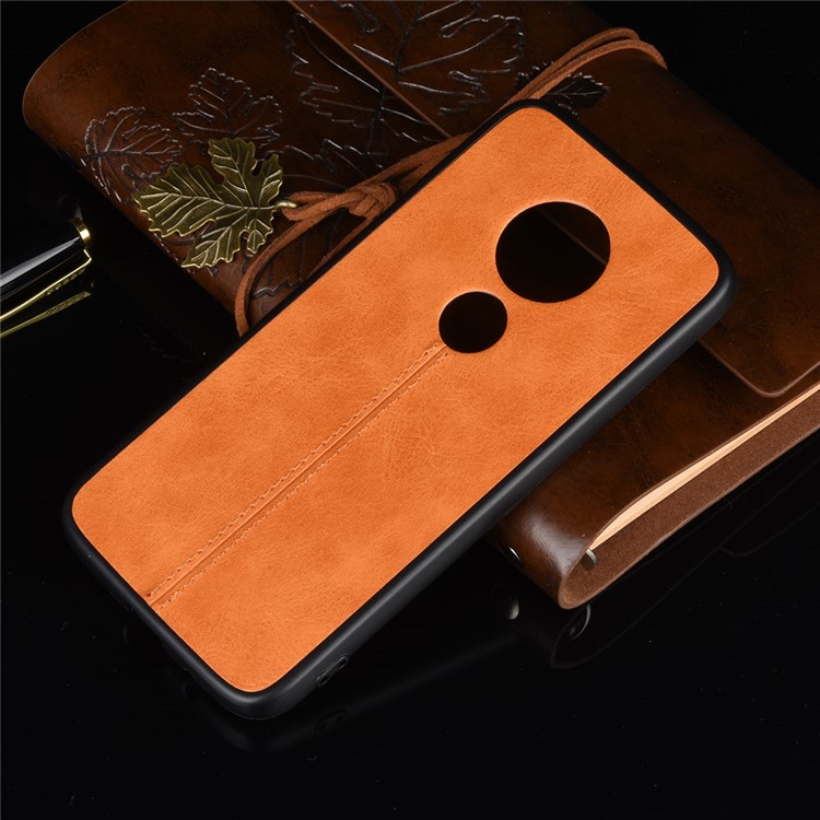 Leather Coated PC + TPU Combo Case for Motorola Moto G7 Power (EU Version) - Yellow-6