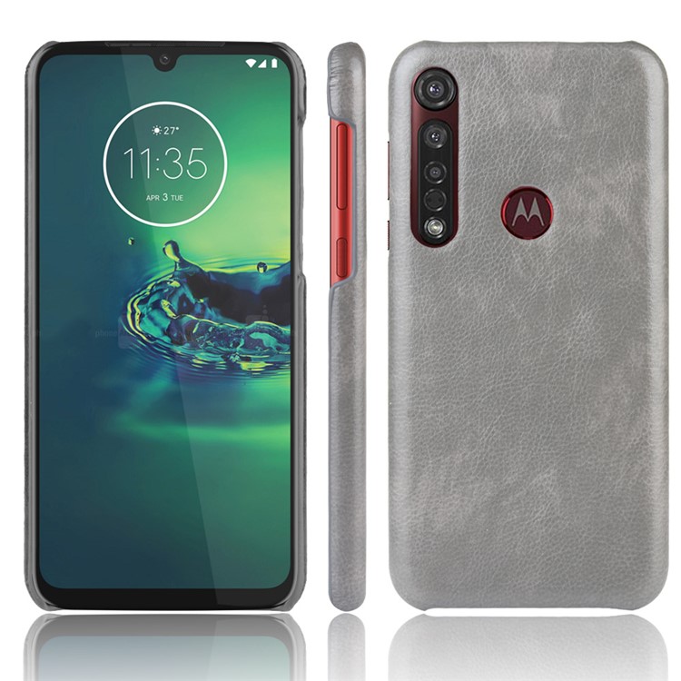 Litchi Skin Leather Coated PC Back Phone Case for Motorola Moto G8 Plus - Grey-1