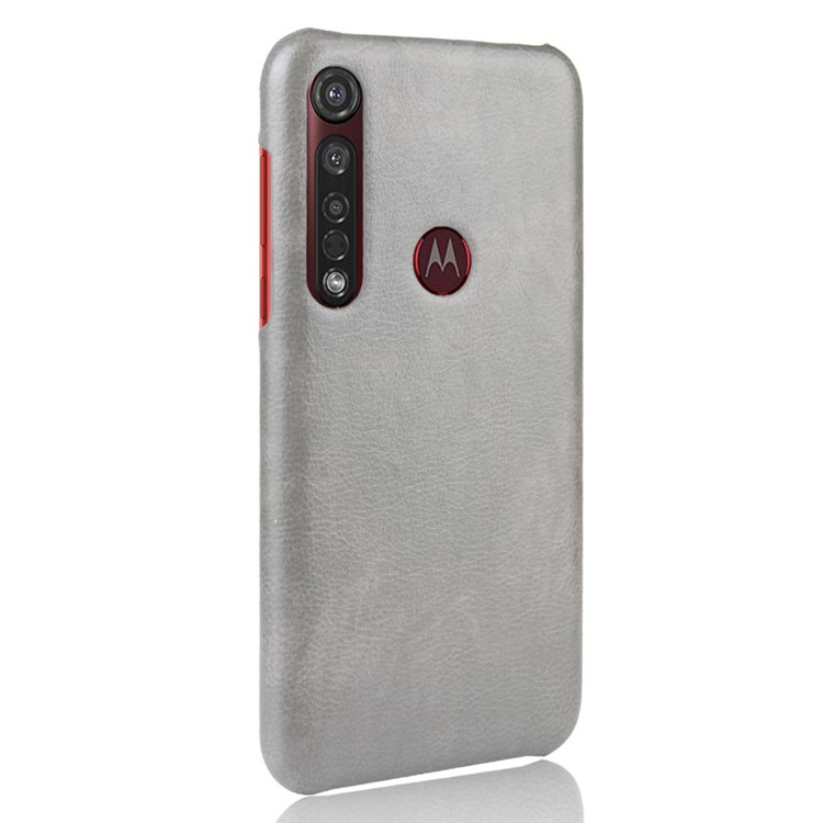 Litchi Skin Leather Coated PC Back Phone Case for Motorola Moto G8 Plus - Grey-3
