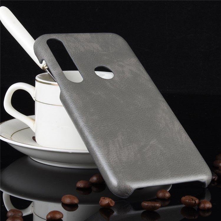 Litchi Skin Leather Coated PC Back Phone Case for Motorola Moto G8 Plus - Grey-5