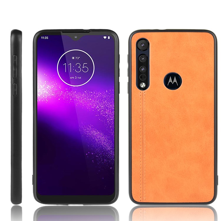 PU Leather Coated PC + TPU Cover for Motorola One Macro/Moto G8 Play - Yellow-1