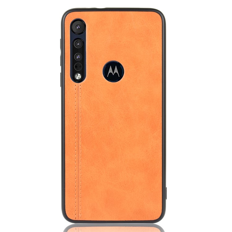 PU Leather Coated PC + TPU Cover for Motorola One Macro/Moto G8 Play - Yellow-3