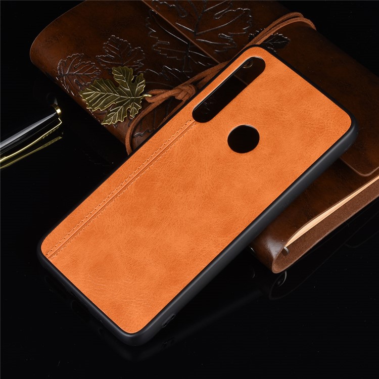 PU Leather Coated PC + TPU Cover for Motorola One Macro/Moto G8 Play - Yellow-6