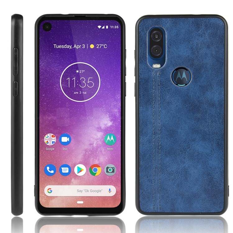 PU Leather + PC + TPU Simple Surface Case for Motorola One Vision/P50 - Blue-1