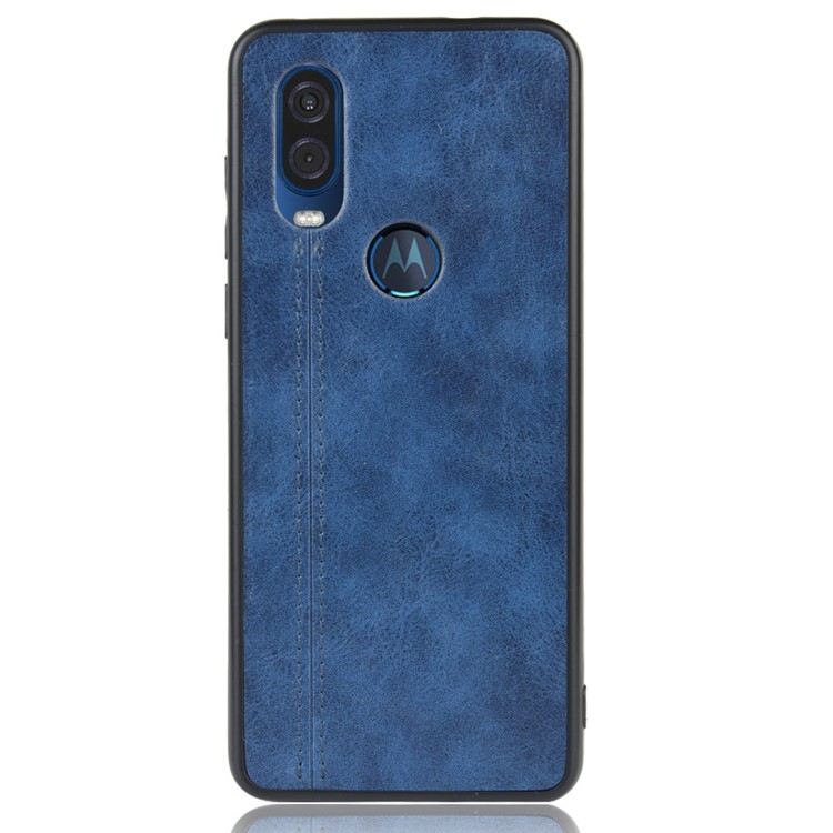 PU Leather + PC + TPU Simple Surface Case for Motorola One Vision/P50 - Blue-3