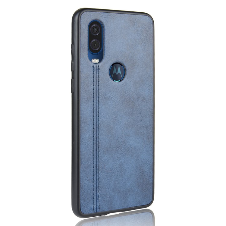 PU Leather + PC + TPU Simple Surface Case for Motorola One Vision/P50 - Blue-4