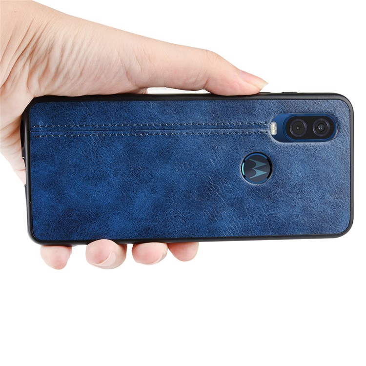 PU Leather + PC + TPU Simple Surface Case for Motorola One Vision/P50 - Blue-6