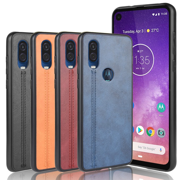 PU Leather + PC + TPU Simple Surface Case for Motorola One Vision/P50 - Blue-9
