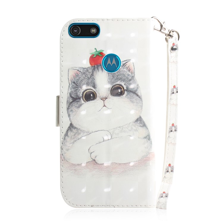 Pattern Printing Light Spot Decor Leather Wallet Case for Motorola Moto E6 Play - Cat Holding a Tomato-3