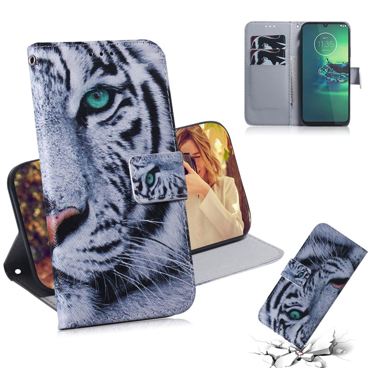 Pattern Printing Wallet Stand Flip Leather Phone Case for Motorola Moto G8 Plus - Tiger-1