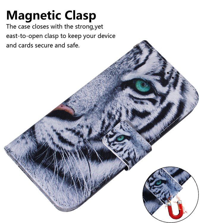 Pattern Printing Wallet Stand Flip Leather Phone Case for Motorola Moto G8 Plus - Tiger-4