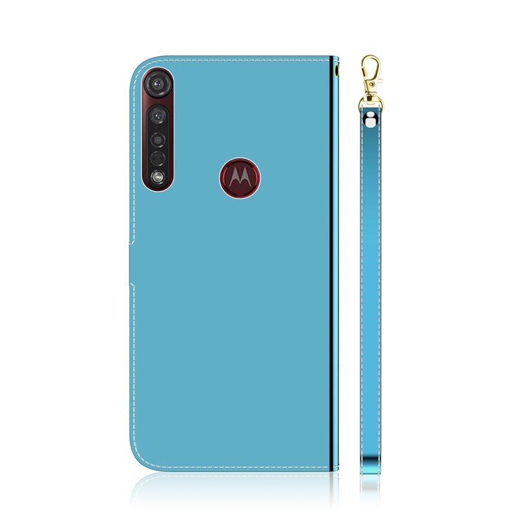 Mirror-like Surface Flip Leather Wallet Stand Protective Case for Motorola Moto G8 Plus - Blue-3