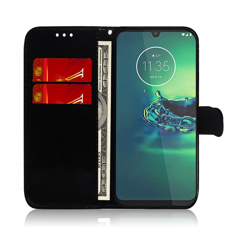 Mirror-like Surface Flip Leather Wallet Stand Protective Case for Motorola Moto G8 Plus - Blue-10