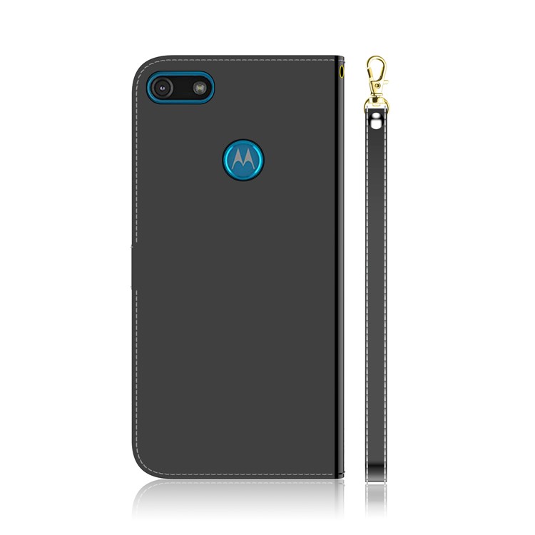 Mirror-like Surface Flip Leather Wallet Stand Phone Cover for Motorola Moto E6 Play - Black-3