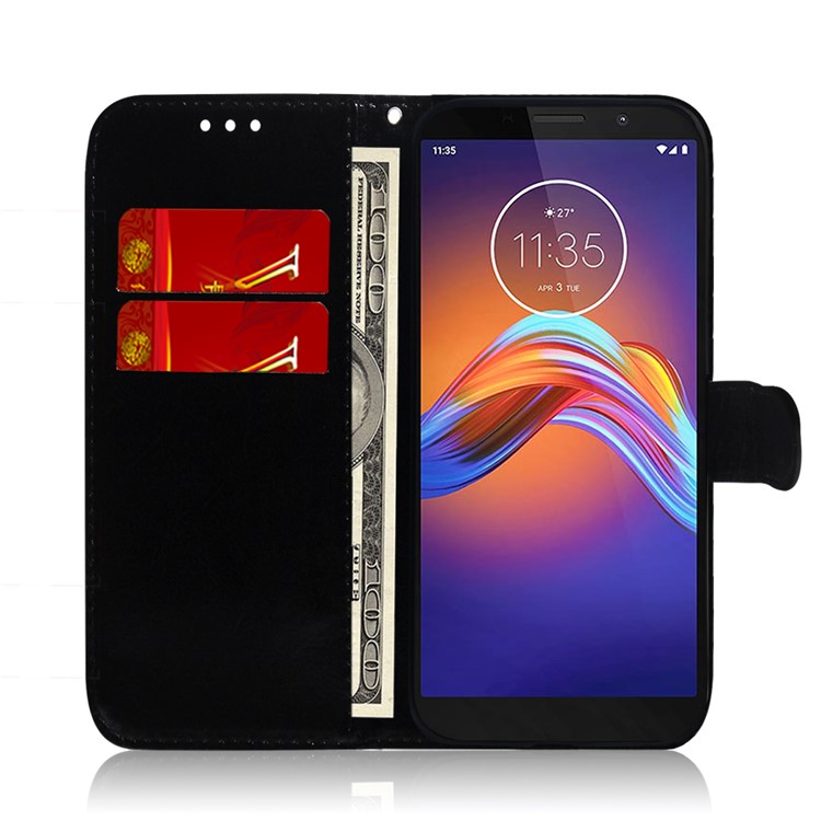 Mirror-like Surface Flip Leather Wallet Stand Phone Cover for Motorola Moto E6 Play - Cyan-9