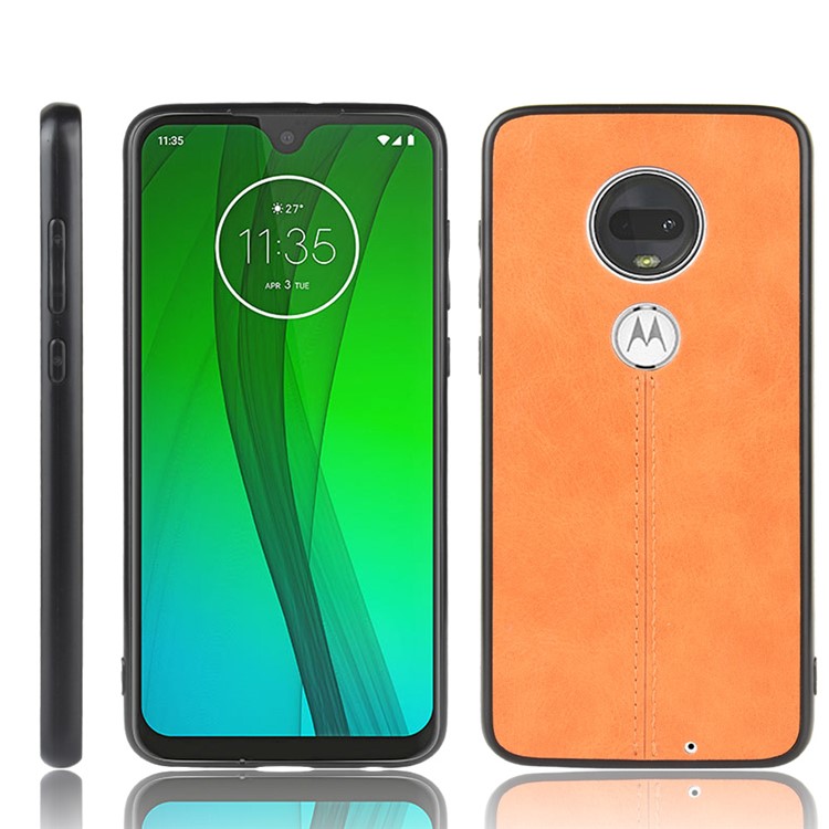 Custodia Ibrida PC + TPU Rivestita in Pelle Per Motorola Moto G7 Plus / Moto G7 - Giallo