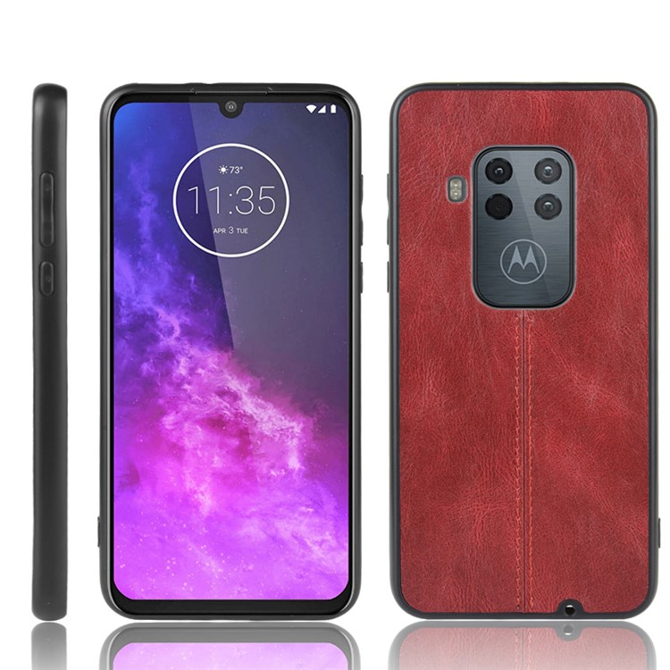 Leather Coated PC + TPU Phone Cover Case for Motorola One Zoom - Red-1