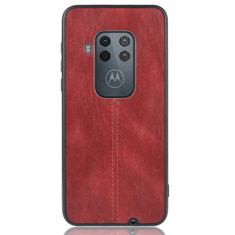 Leather Coated PC + TPU Phone Cover Case for Motorola One Zoom - Red-3