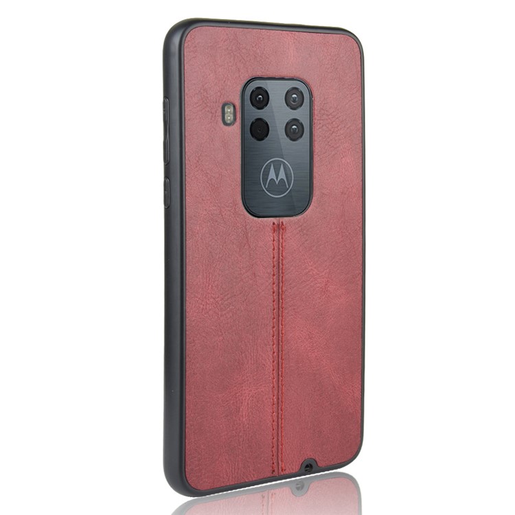 Leather Coated PC + TPU Phone Cover Case for Motorola One Zoom - Red-4