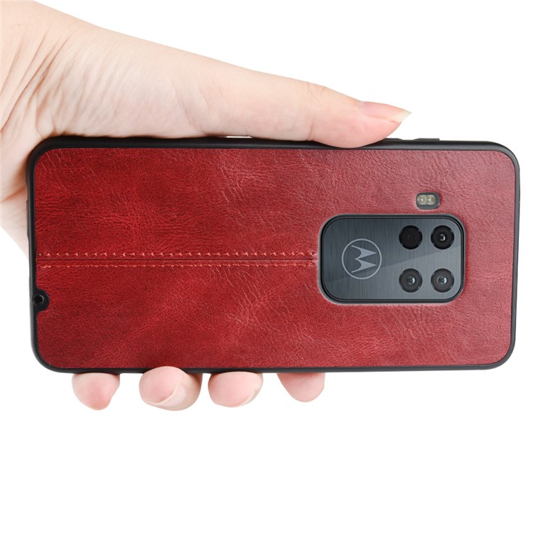 Leather Coated PC + TPU Phone Cover Case for Motorola One Zoom - Red-5