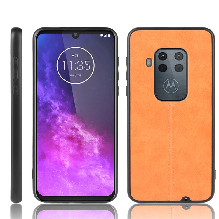 Leather Coated PC + TPU Phone Cover Case for Motorola One Zoom - Yellow-1