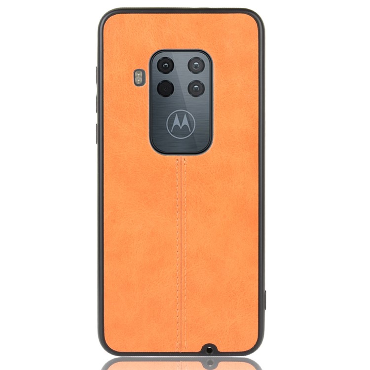 Leather Coated PC + TPU Phone Cover Case for Motorola One Zoom - Yellow-3