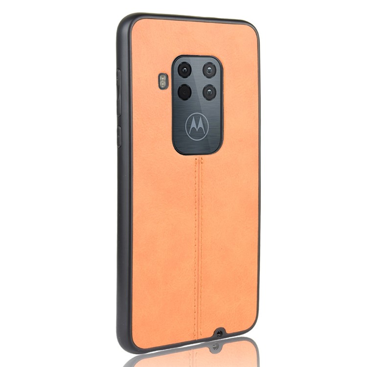 Leather Coated PC + TPU Phone Cover Case for Motorola One Zoom - Yellow-4