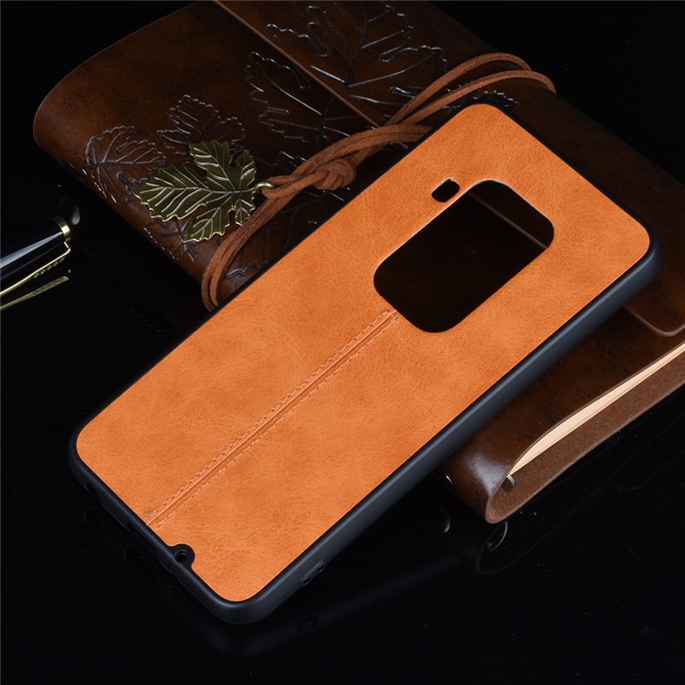 Leather Coated PC + TPU Phone Cover Case for Motorola One Zoom - Yellow-6