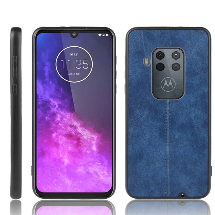 Leather Coated PC + TPU Phone Cover Case for Motorola One Zoom - Blue-1