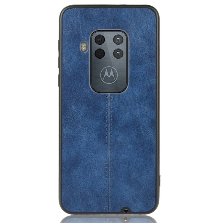 Leather Coated PC + TPU Phone Cover Case for Motorola One Zoom - Blue-3