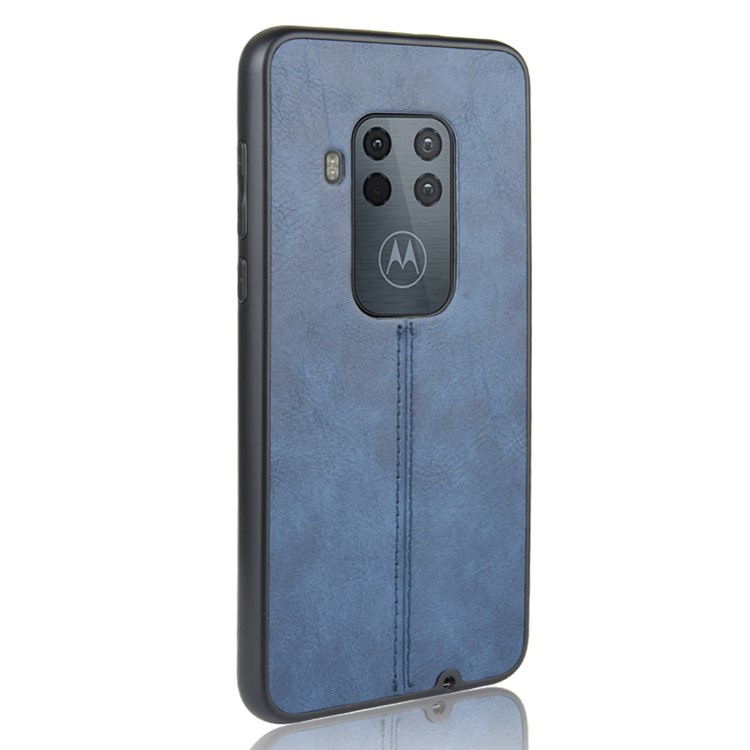 Leather Coated PC + TPU Phone Cover Case for Motorola One Zoom - Blue-4