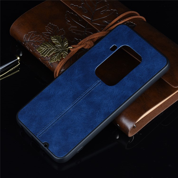 Leather Coated PC + TPU Phone Cover Case for Motorola One Zoom - Blue-6