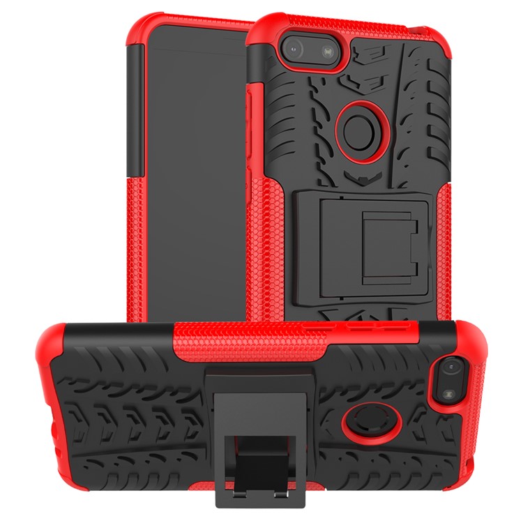 Cool Tyre Pattern PC + TPU Back Case with Kickstand for Motorola Moto E6 Play - Black/Red-1