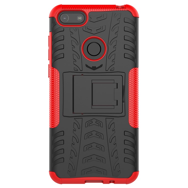 Cool Tyre Pattern PC + TPU Back Case with Kickstand for Motorola Moto E6 Play - Black/Red-2