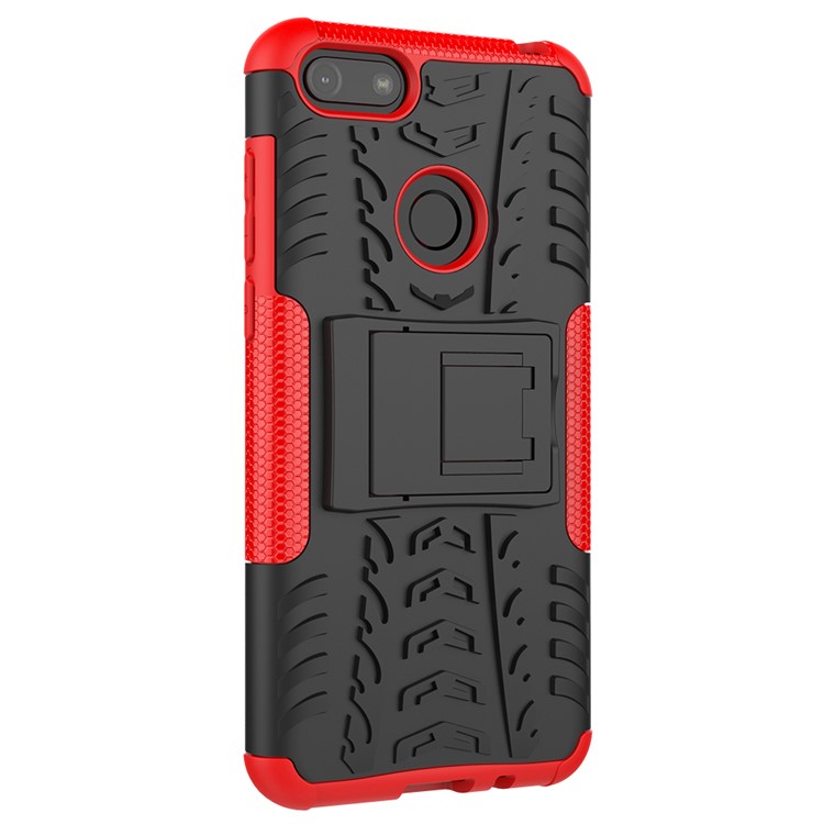 Cool Tyre Pattern PC + TPU Back Case with Kickstand for Motorola Moto E6 Play - Black/Red-3