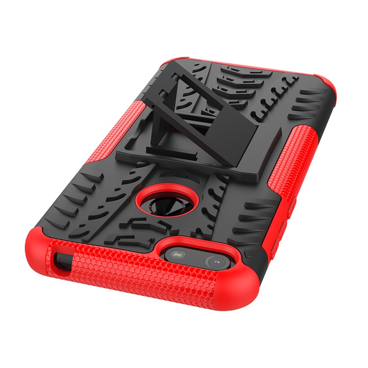 Cool Tyre Pattern PC + TPU Back Case with Kickstand for Motorola Moto E6 Play - Black/Red-4