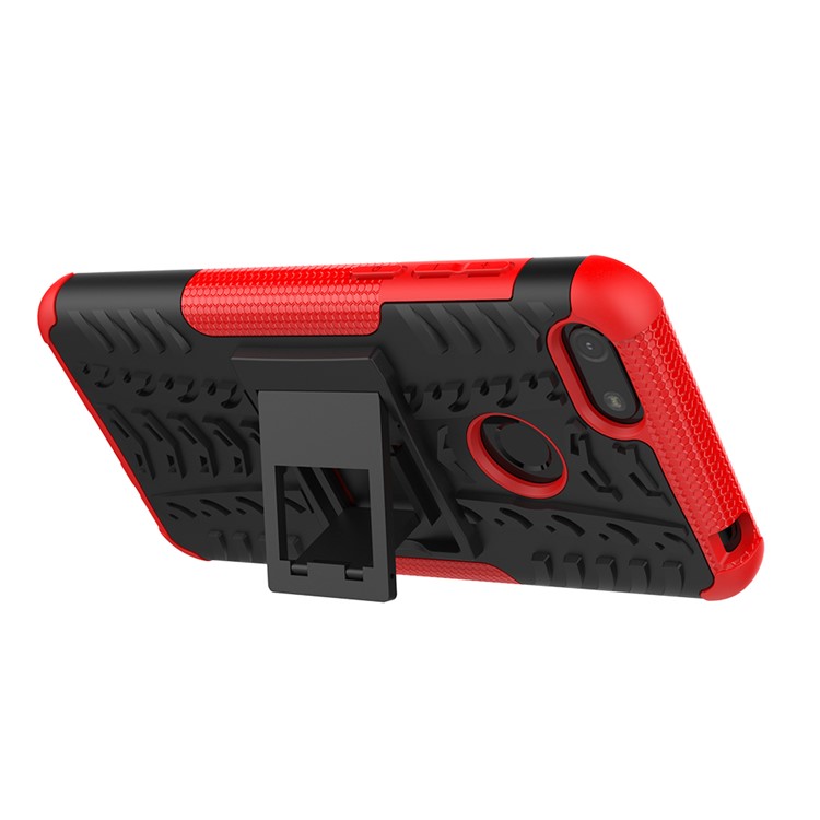 Cool Tyre Pattern PC + TPU Back Case with Kickstand for Motorola Moto E6 Play - Black/Red-5