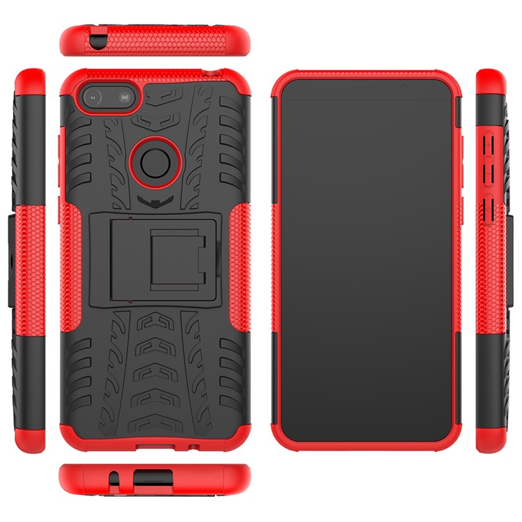 Cool Tyre Pattern PC + TPU Back Case with Kickstand for Motorola Moto E6 Play - Black/Red-7