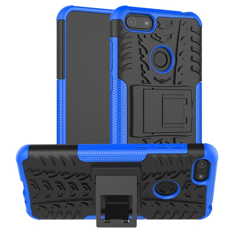 Cool Tyre Pattern PC + TPU Back Case with Kickstand for Motorola Moto E6 Play - Black/Blue-1