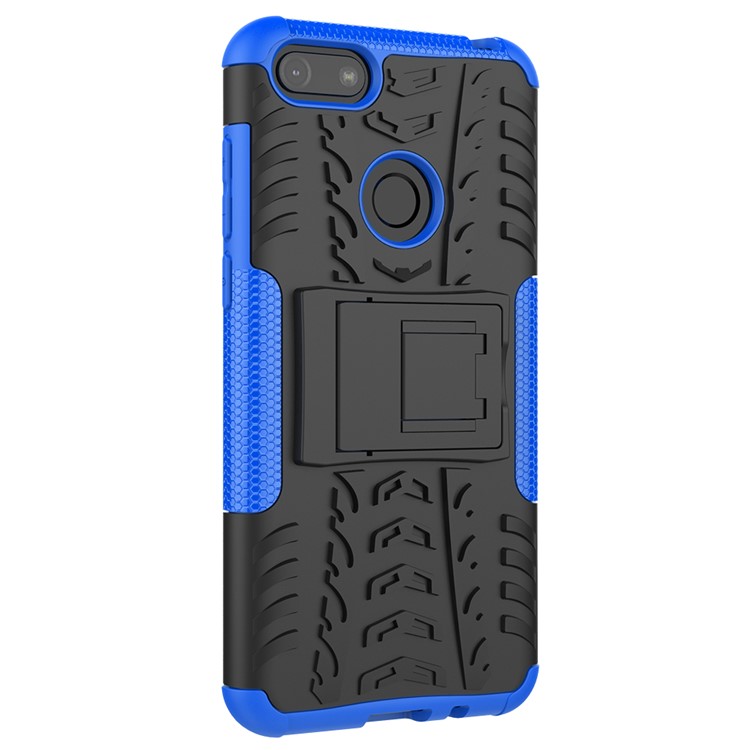 Pct de Patrón de Neumático Frío + TPU Back Case Con Kickstand Para Motorola Moto E6 Play - Azul Negro-3