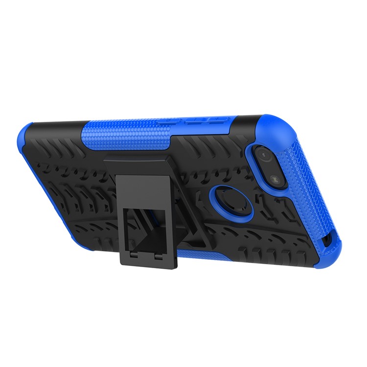 Cool Tyre Pattern PC + TPU Back Case with Kickstand for Motorola Moto E6 Play - Black/Blue-5
