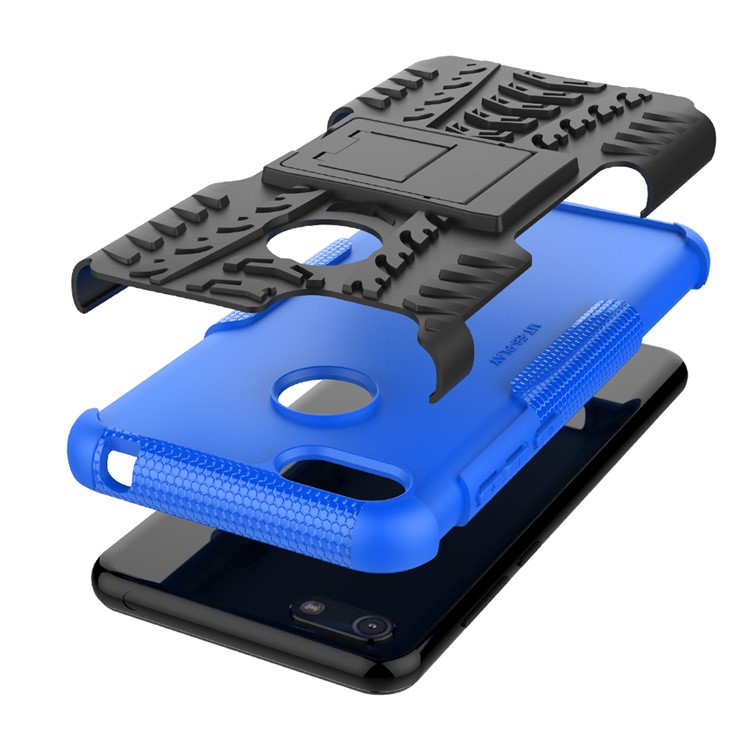 Cool Tyre Pattern PC + TPU Back Case with Kickstand for Motorola Moto E6 Play - Black/Blue-6