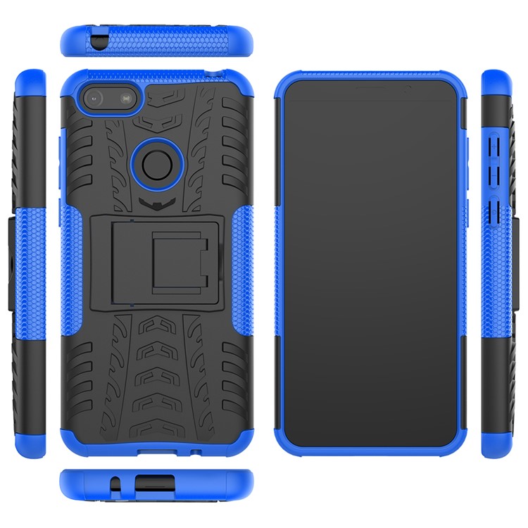 Pct de Patrón de Neumático Frío + TPU Back Case Con Kickstand Para Motorola Moto E6 Play - Azul Negro-7