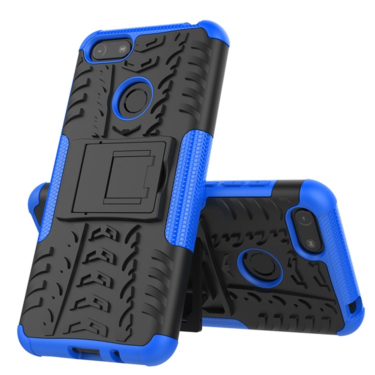 Cool Tyre Pattern PC + TPU Back Case with Kickstand for Motorola Moto E6 Play - Black/Blue-8