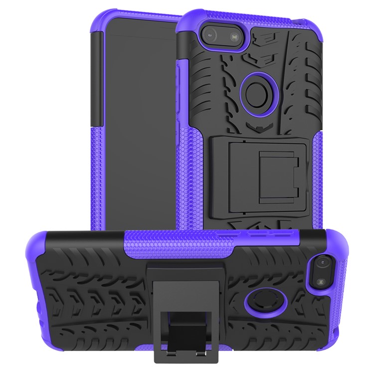 Cool Tyre Pattern PC + TPU Back Case with Kickstand for Motorola Moto E6 Play - Black/Purple-1